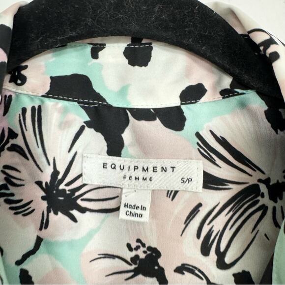 Equipment Black Mint Pink Floral Short Sleeve Button Down Shirt Womens S Top - Picture 5 of 11